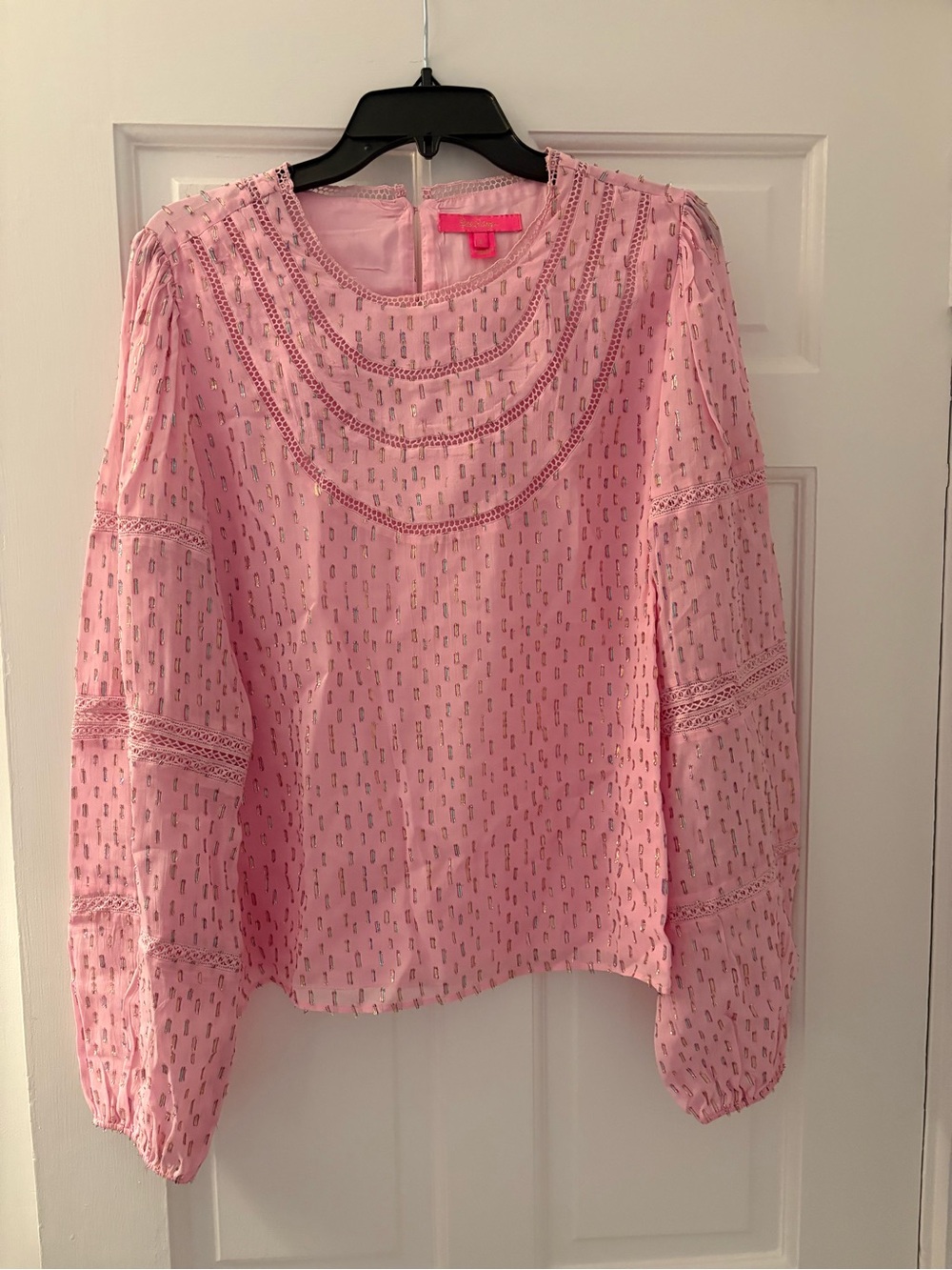 Lily Pulitzer Pink and Metallic Long-Sleeve Embroidered Women’s Blouse